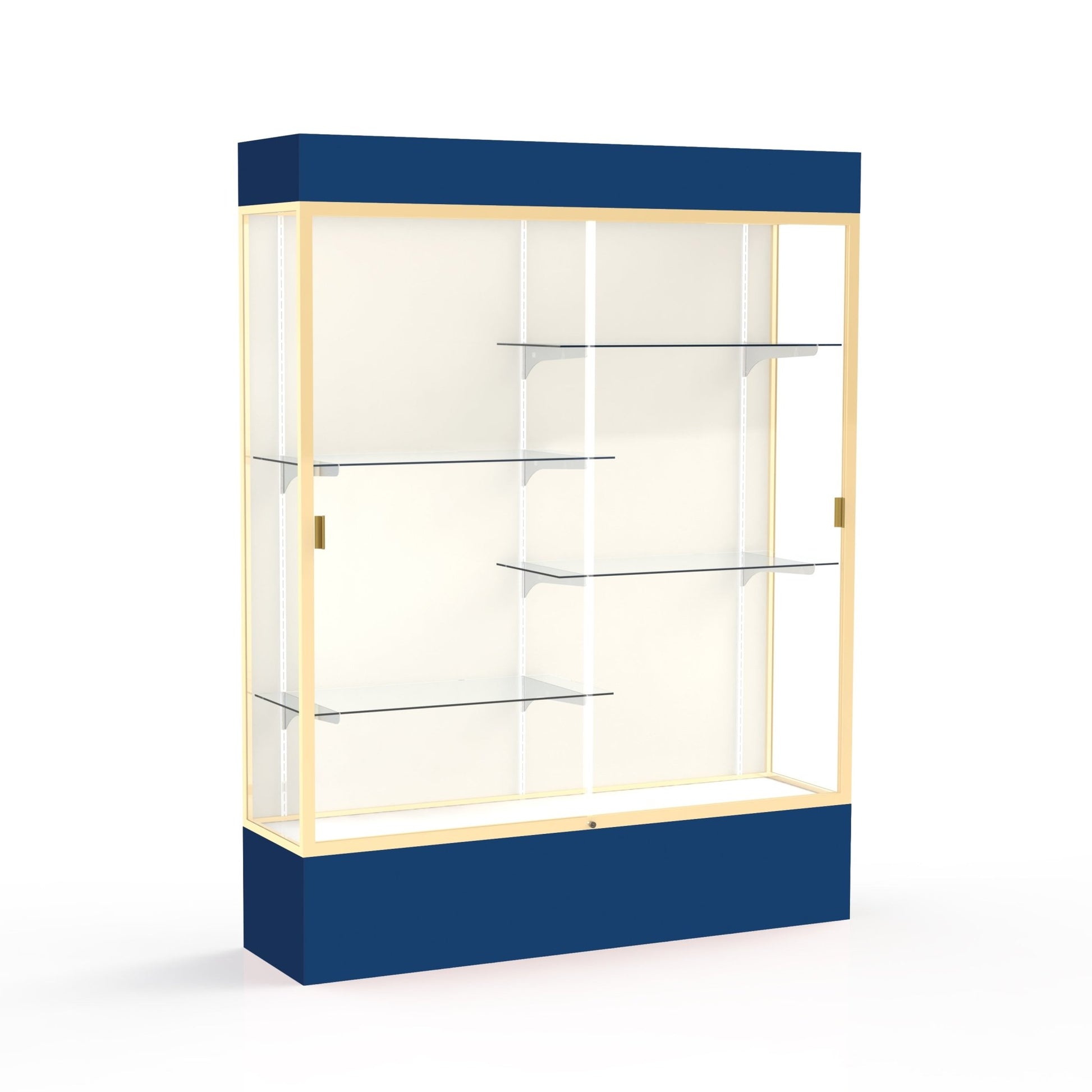 Ghent Spirit Floor Display Case Lighted, Aluminum Frame, 80"H x 60"W x 16"D - Waddell Display Collection (GHE - 3175XX - XX - XX) - SchoolOutlet
