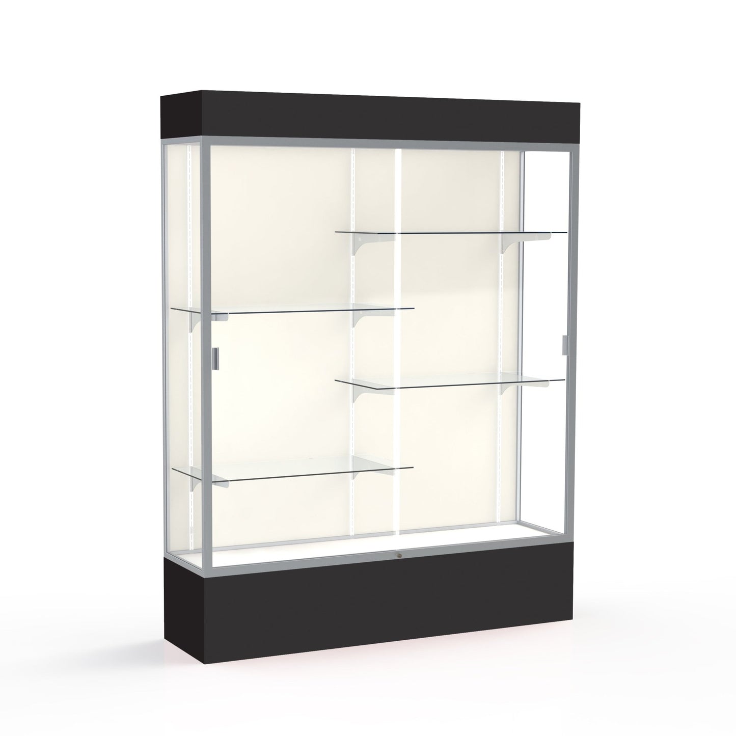 Ghent Spirit Floor Display Case Lighted, Aluminum Frame, 80"H x 60"W x 16"D - Waddell Display Collection (GHE - 3175XX - XX - XX) - SchoolOutlet