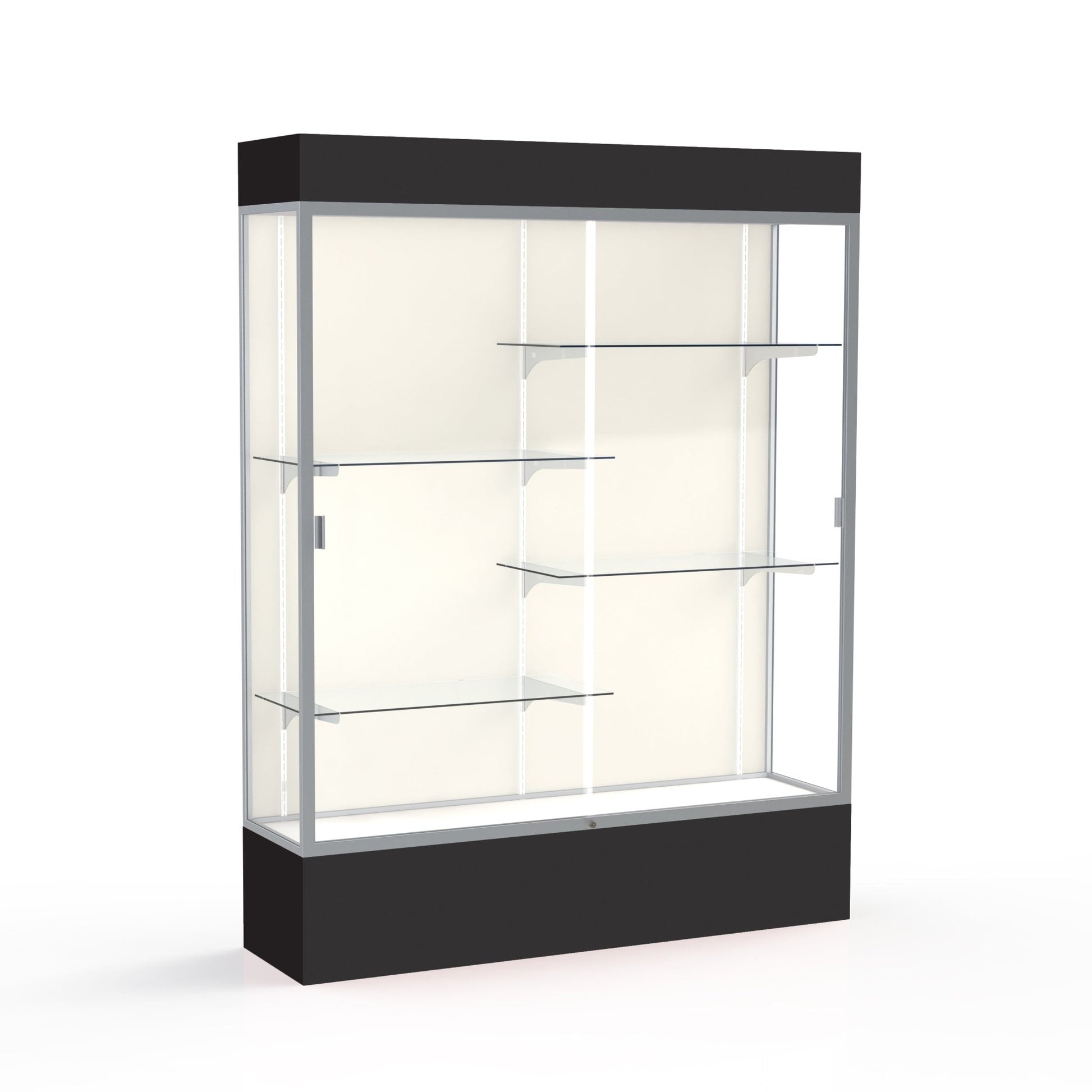 Ghent Spirit Floor Display Case Lighted, Aluminum Frame, 80"H x 60"W x 16"D - Waddell Display Collection (GHE - 3175XX - XX - XX) - SchoolOutlet