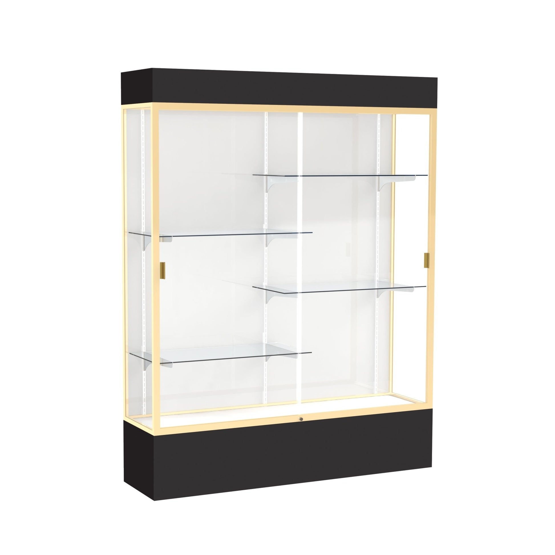 Ghent Spirit Floor Display Case Lighted, Aluminum Frame, 80"H x 60"W x 16"D - Waddell Display Collection (GHE - 3175XX - XX - XX) - SchoolOutlet