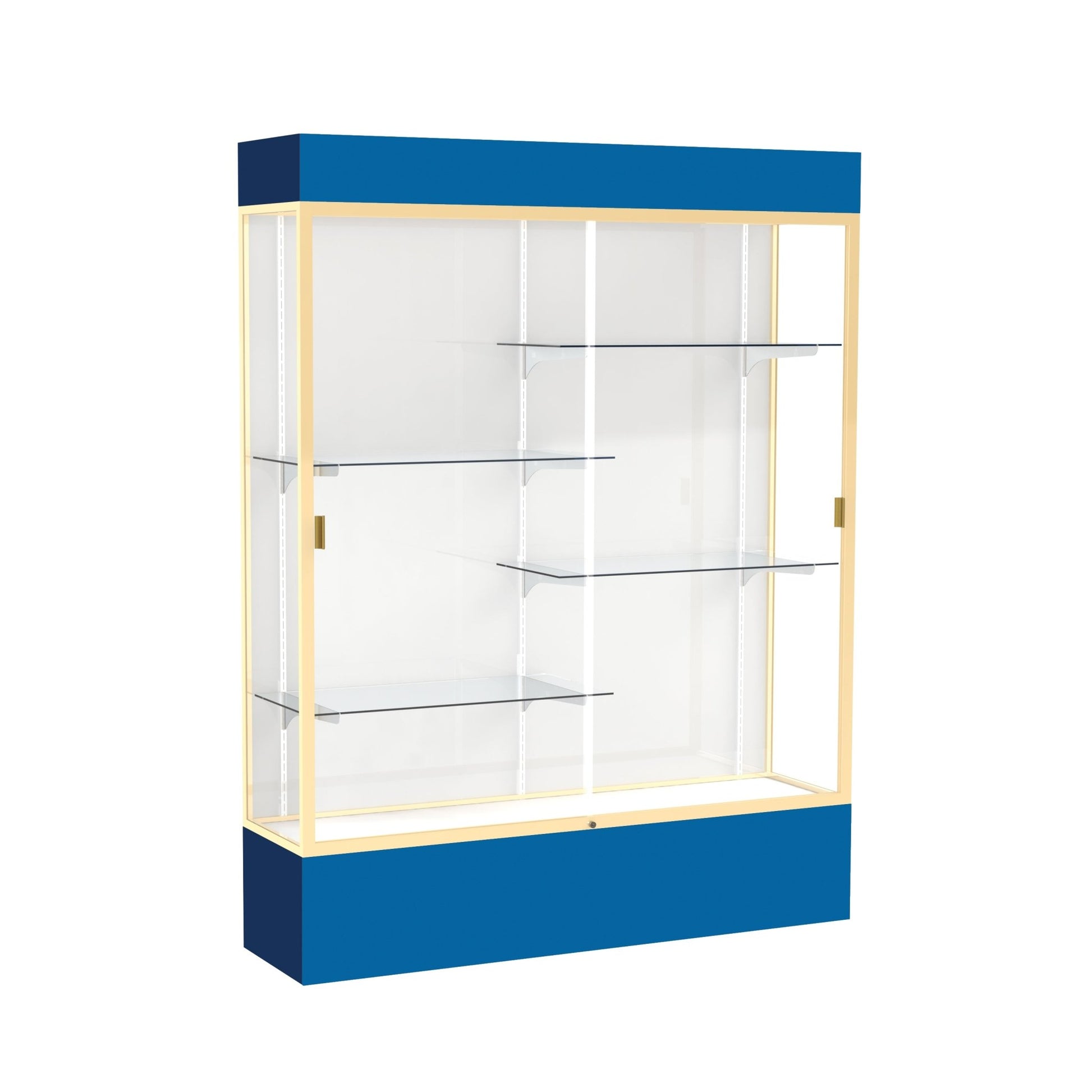 Ghent Spirit Floor Display Case Lighted, Aluminum Frame, 80"H x 60"W x 16"D - Waddell Display Collection (GHE - 3175XX - XX - XX) - SchoolOutlet