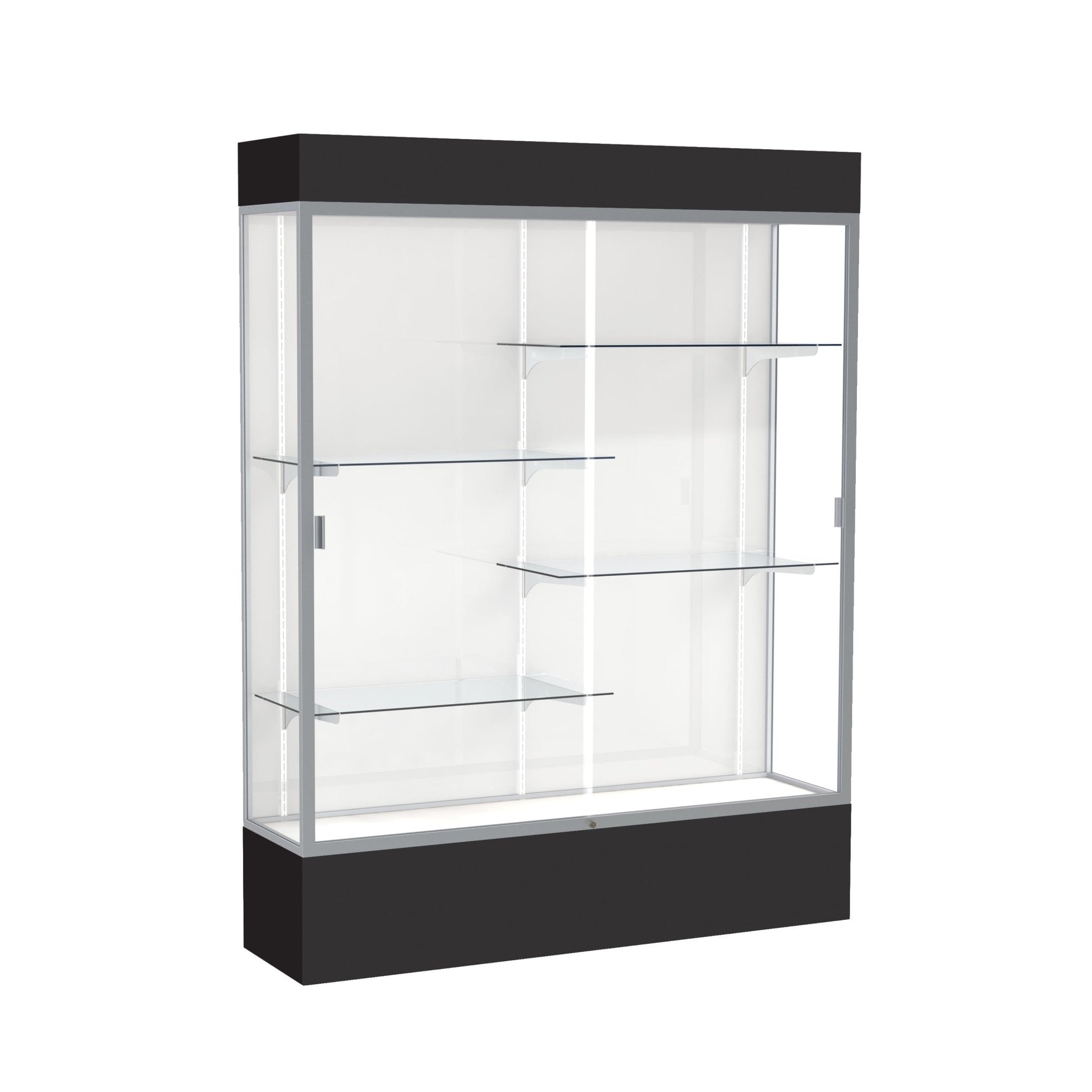 Ghent Spirit Floor Display Case Lighted, Aluminum Frame, 80"H x 60"W x 16"D - Waddell Display Collection (GHE - 3175XX - XX - XX) - SchoolOutlet