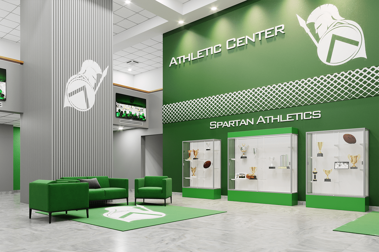 Ghent Spirit Floor Display Case Lighted, Aluminum Frame, 80"H x 72"W x 16"D - Waddell Display Collection (GHE - 3176XX - XX - XX) - SchoolOutlet