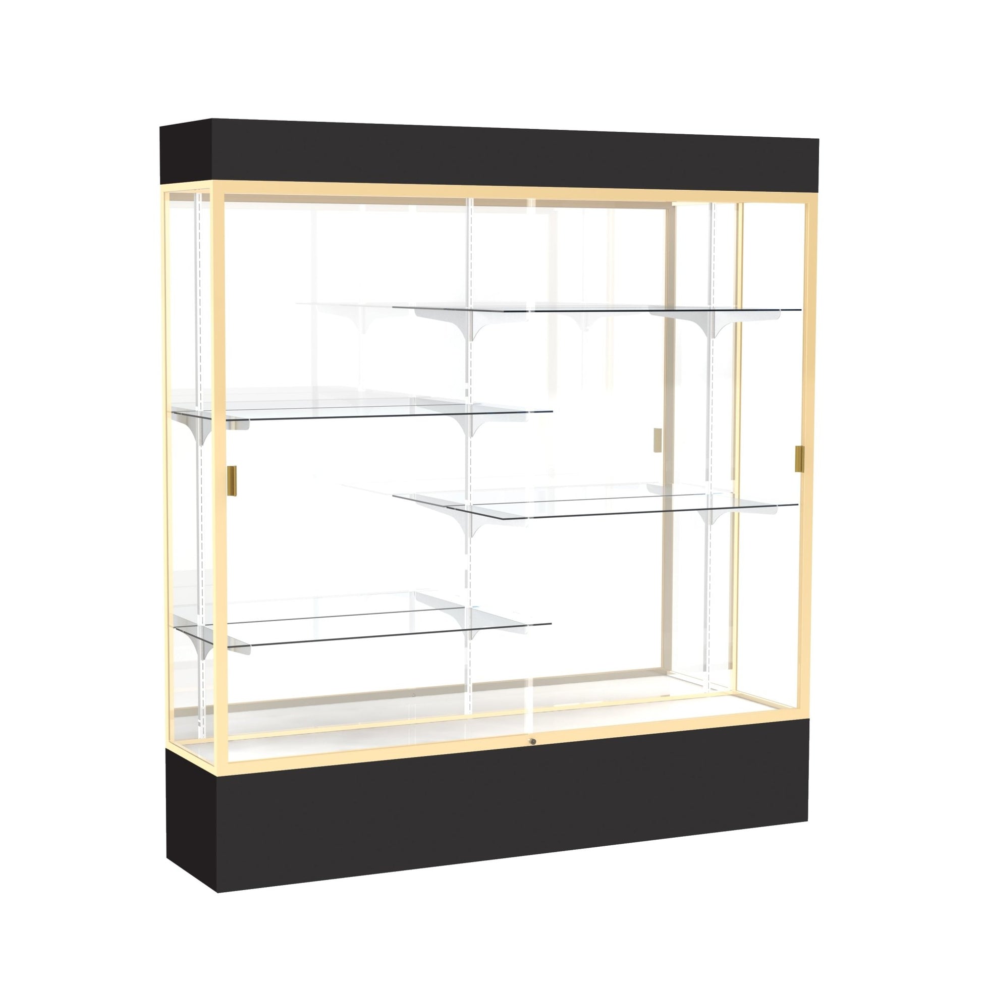 Ghent Spirit Floor Display Case Lighted, Aluminum Frame, 80"H x 72"W x 16"D - Waddell Display Collection (GHE - 3176XX - XX - XX) - SchoolOutlet