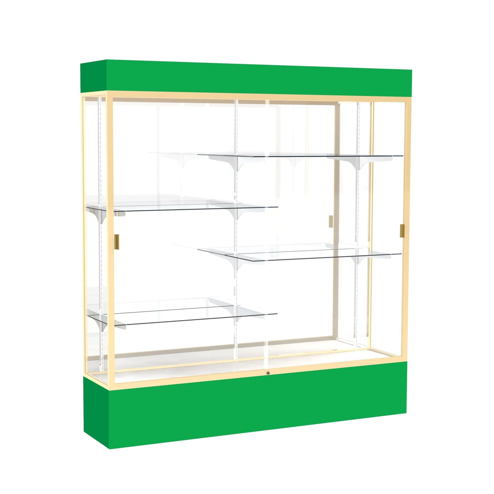 Ghent Spirit Floor Display Case Lighted, Aluminum Frame, 80"H x 72"W x 16"D - Waddell Display Collection (GHE - 3176XX - XX - XX) - SchoolOutlet