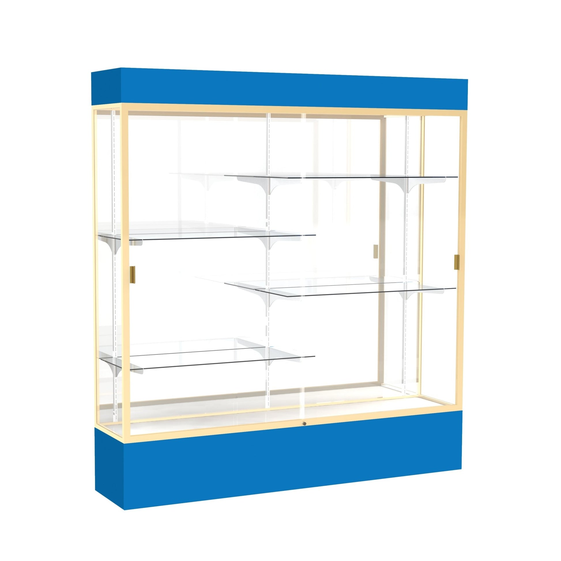 Ghent Spirit Floor Display Case Lighted, Aluminum Frame, 80"H x 72"W x 16"D - Waddell Display Collection (GHE - 3176XX - XX - XX) - SchoolOutlet