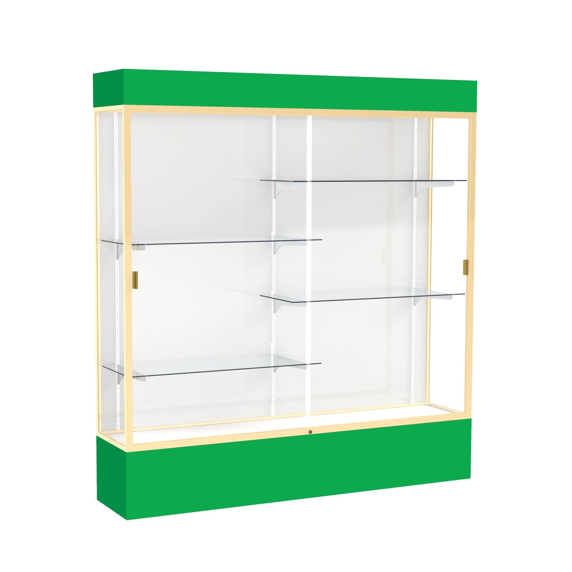 Ghent Spirit Floor Display Case Lighted, Aluminum Frame, 80"H x 72"W x 16"D - Waddell Display Collection (GHE - 3176XX - XX - XX) - SchoolOutlet