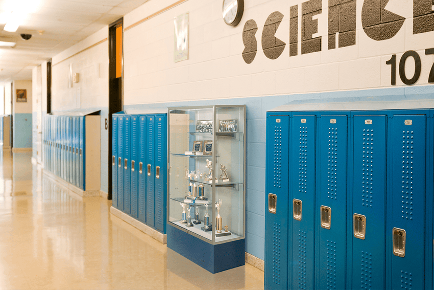 Ghent Spirit Floor Display Case, Unlighted, Aluminum Frame, 72"H x 72"W x 16"D - Waddell Display Collection (GHE - 376XX - XX - XX) - SchoolOutlet