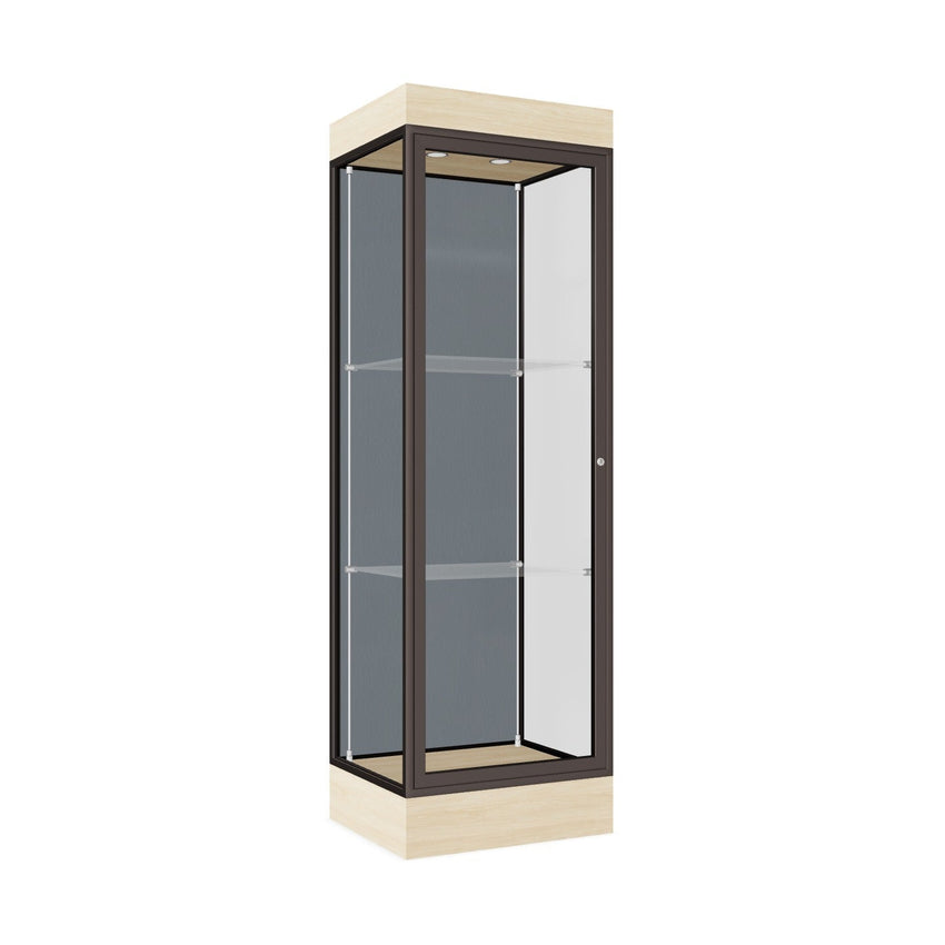 Ghent Edge Floor Display Case Lighted 6"H Laminate Base Finish, Aluminum Frame - 76"H x 24"W x 20"D (91LFXX) - SchoolOutlet