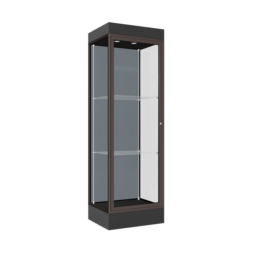 Ghent Edge Floor Display Case Lighted 6"H Laminate Base Finish, Aluminum Frame - 76"H x 24"W x 20"D (91LFXX) - SchoolOutlet