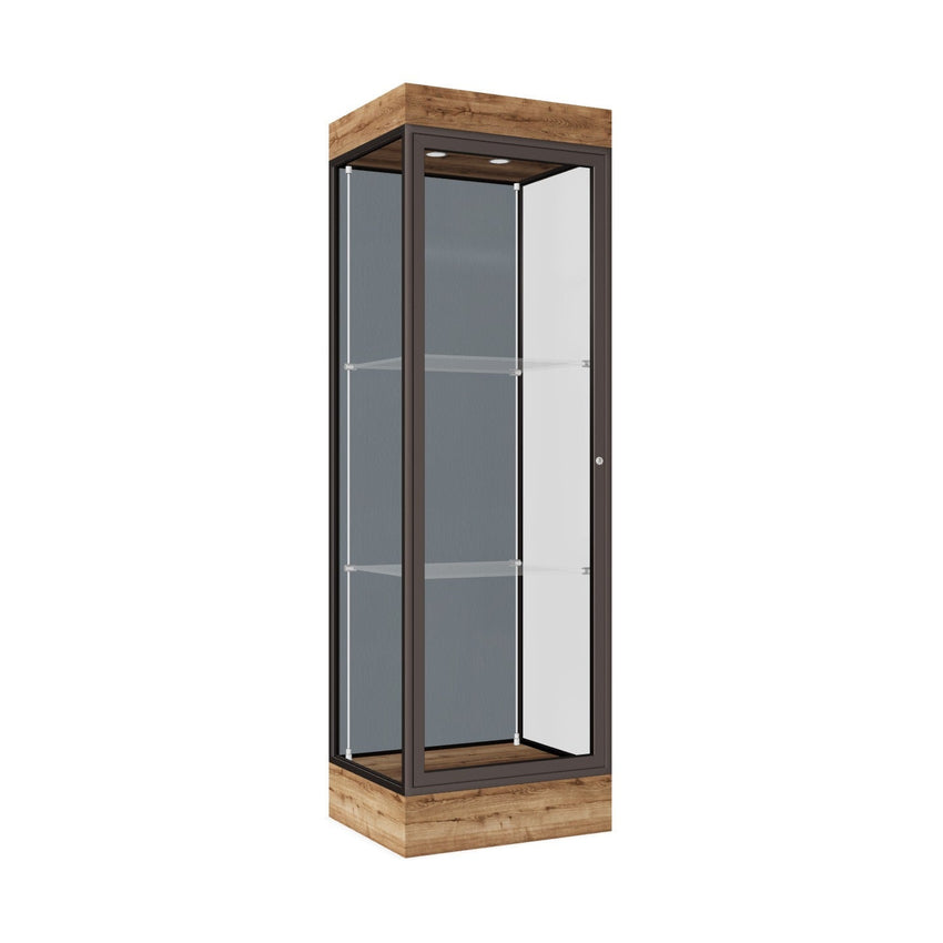 Ghent Edge Floor Display Case Lighted 6"H Laminate Base Finish, Aluminum Frame - 76"H x 24"W x 20"D (91LFXX) - SchoolOutlet