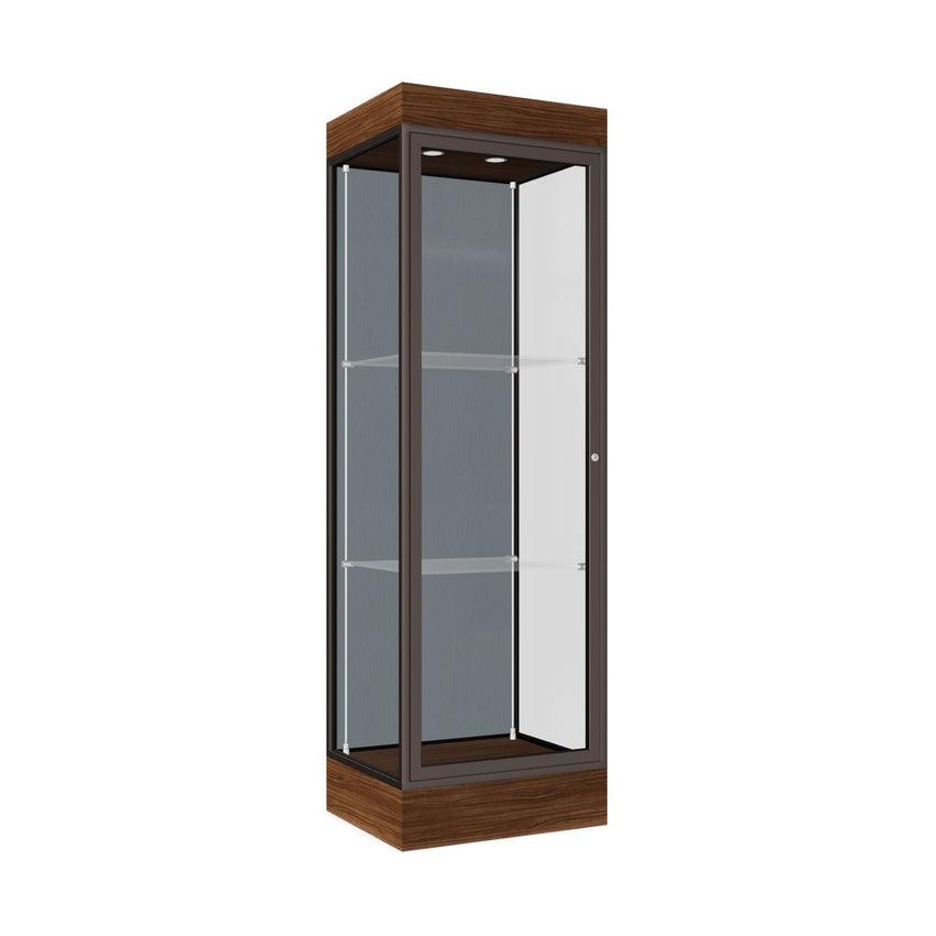 Ghent Edge Floor Display Case Lighted 6"H Laminate Base Finish, Aluminum Frame - 76"H x 24"W x 20"D (91LFXX) - SchoolOutlet