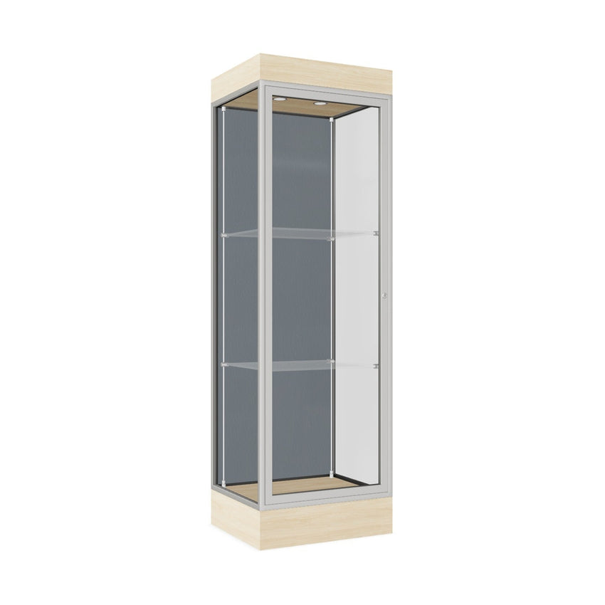 Ghent Edge Floor Display Case Lighted 6"H Laminate Base Finish, Aluminum Frame - 76"H x 24"W x 20"D (91LFXX) - SchoolOutlet
