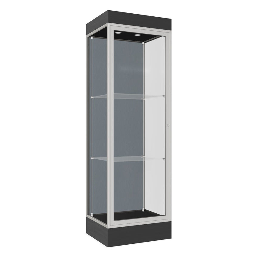 Ghent Edge Floor Display Case Lighted 6"H Laminate Base Finish, Aluminum Frame - 76"H x 24"W x 20"D (91LFXX) - SchoolOutlet