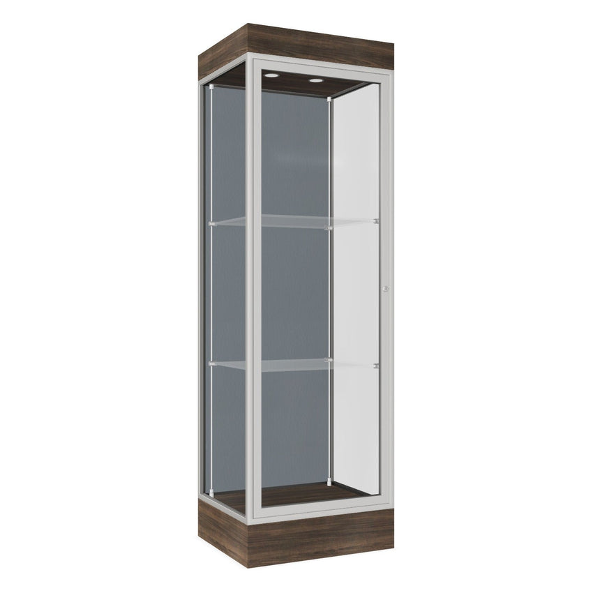 Ghent Edge Floor Display Case Lighted 6"H Laminate Base Finish, Aluminum Frame - 76"H x 24"W x 20"D (91LFXX) - SchoolOutlet