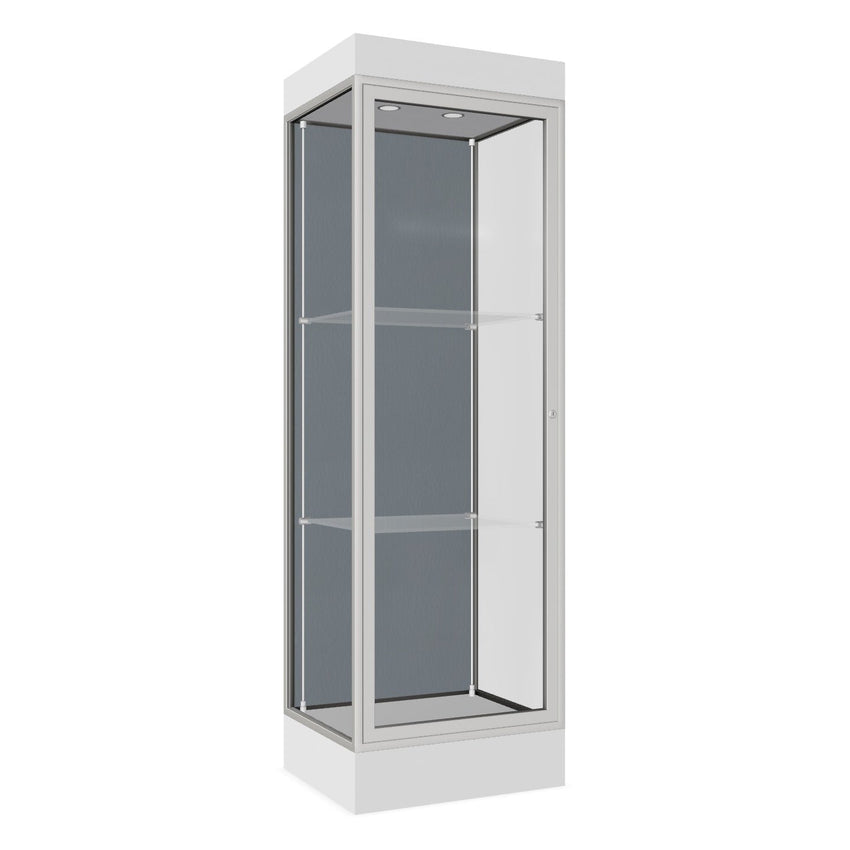 Ghent Edge Floor Display Case Lighted 6"H Laminate Base Finish, Aluminum Frame - 76"H x 24"W x 20"D (91LFXX) - SchoolOutlet