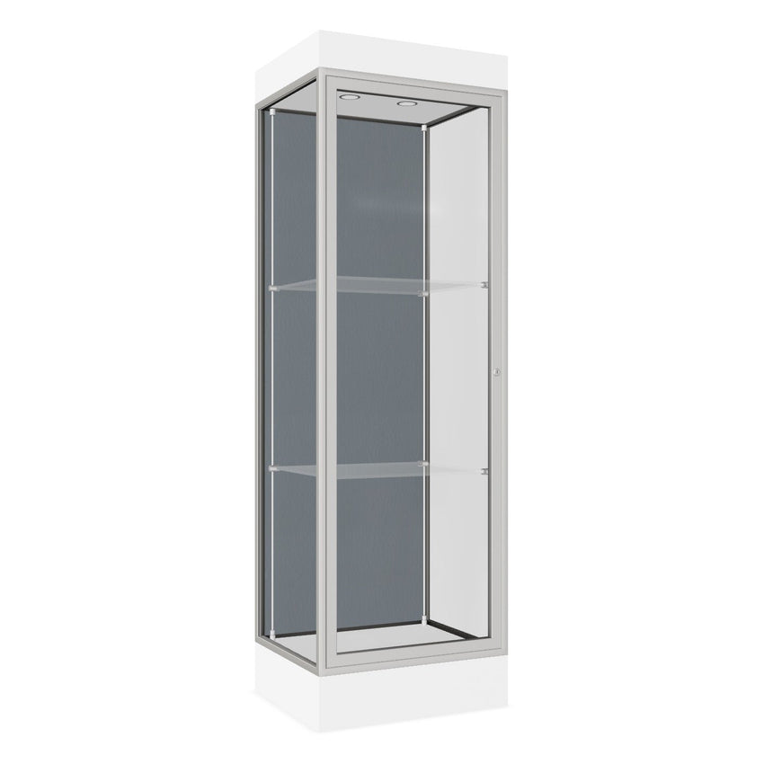 Ghent Edge Floor Display Case Lighted 6"H Laminate Base Finish, Aluminum Frame - 76"H x 24"W x 20"D (91LFXX) - SchoolOutlet