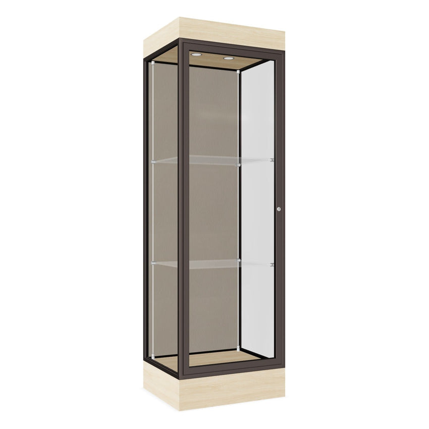 Ghent Edge Floor Display Case Lighted 6"H Laminate Base Finish, Aluminum Frame - 76"H x 24"W x 20"D (91LFXX) - SchoolOutlet