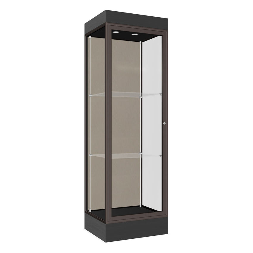 Ghent Edge Floor Display Case Lighted 6"H Laminate Base Finish, Aluminum Frame - 76"H x 24"W x 20"D (91LFXX) - SchoolOutlet