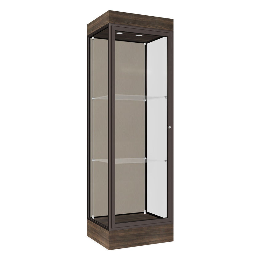 Ghent Edge Floor Display Case Lighted 6"H Laminate Base Finish, Aluminum Frame - 76"H x 24"W x 20"D (91LFXX) - SchoolOutlet