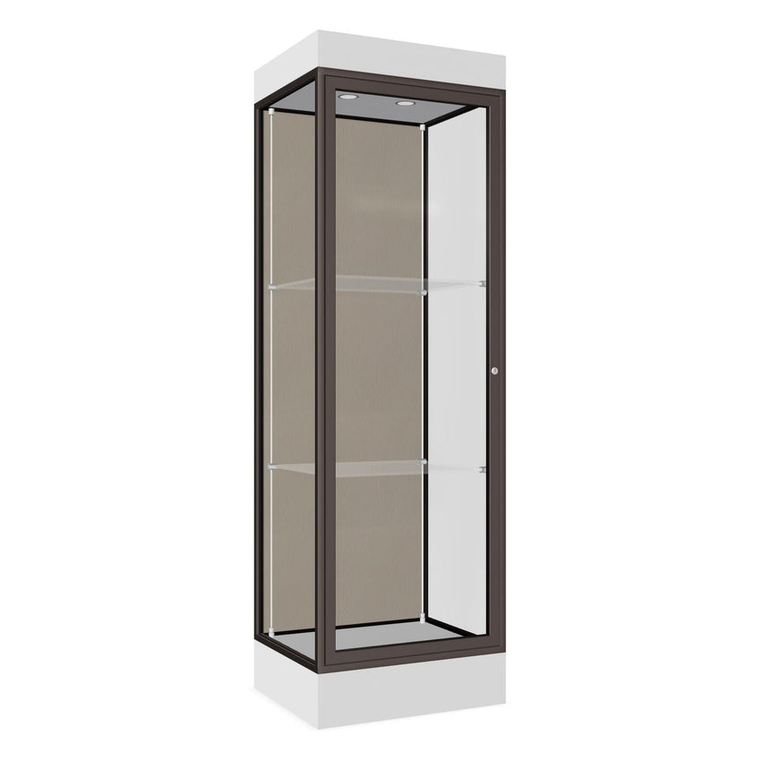 Ghent Edge Floor Display Case Lighted 6"H Laminate Base Finish, Aluminum Frame - 76"H x 24"W x 20"D (91LFXX) - SchoolOutlet