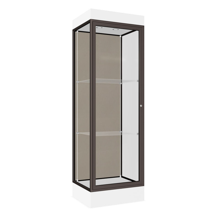 Ghent Edge Floor Display Case Lighted 6"H Laminate Base Finish, Aluminum Frame - 76"H x 24"W x 20"D (91LFXX) - SchoolOutlet