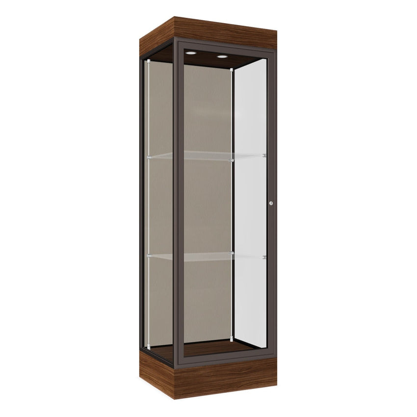Ghent Edge Floor Display Case Lighted 6"H Laminate Base Finish, Aluminum Frame - 76"H x 24"W x 20"D (91LFXX) - SchoolOutlet