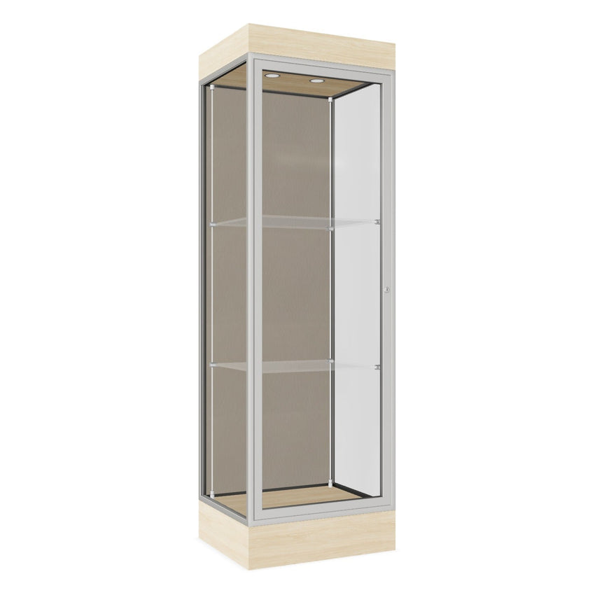 Ghent Edge Floor Display Case Lighted 6"H Laminate Base Finish, Aluminum Frame - 76"H x 24"W x 20"D (91LFXX) - SchoolOutlet