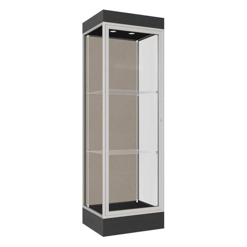 Ghent Edge Floor Display Case Lighted 6"H Laminate Base Finish, Aluminum Frame - 76"H x 24"W x 20"D (91LFXX) - SchoolOutlet