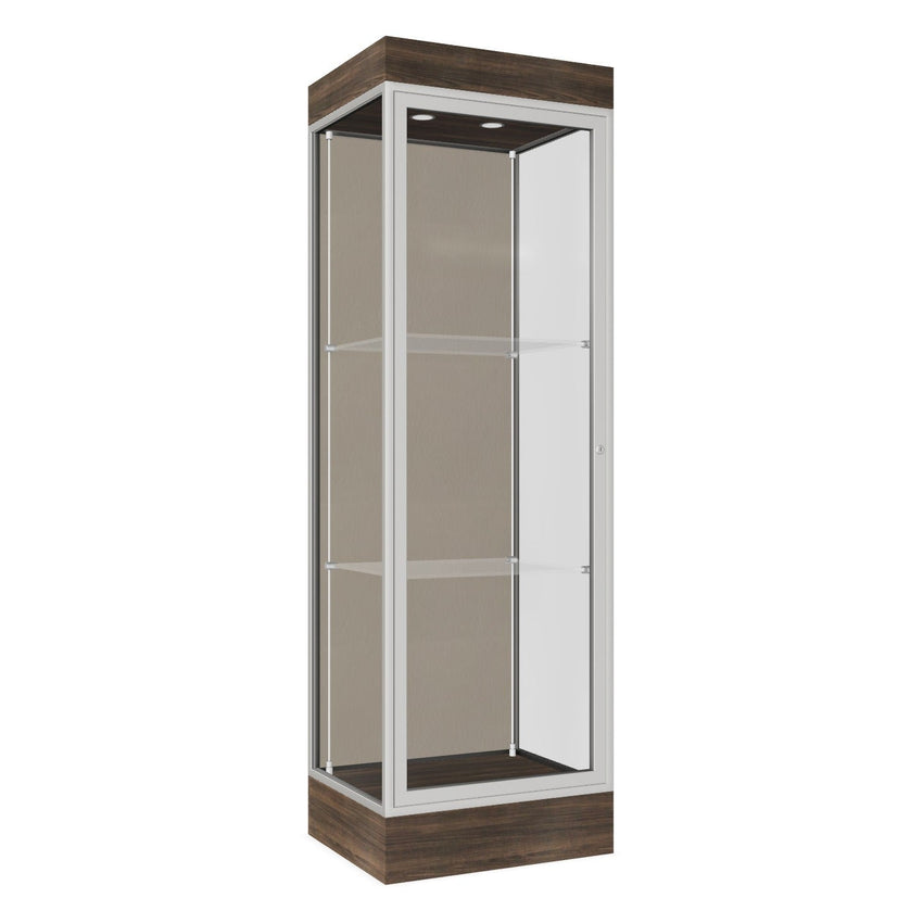 Ghent Edge Floor Display Case Lighted 6"H Laminate Base Finish, Aluminum Frame - 76"H x 24"W x 20"D (91LFXX) - SchoolOutlet