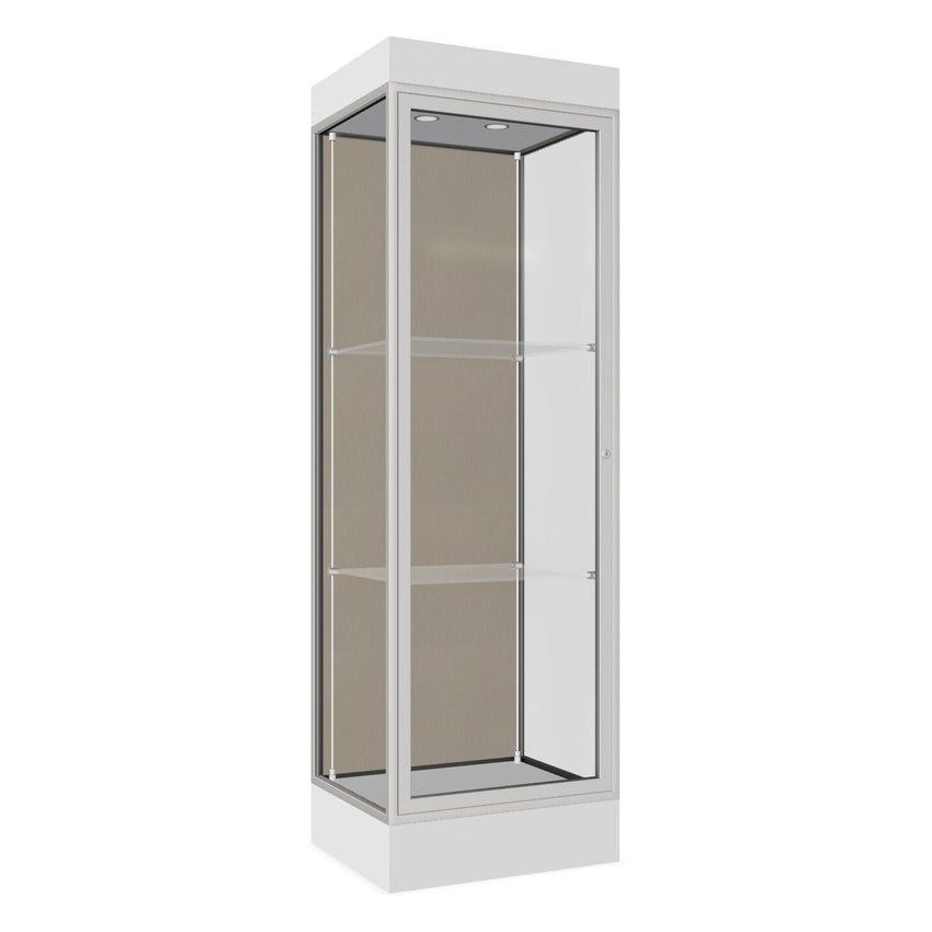 Ghent Edge Floor Display Case Lighted 6"H Laminate Base Finish, Aluminum Frame - 76"H x 24"W x 20"D (91LFXX) - SchoolOutlet