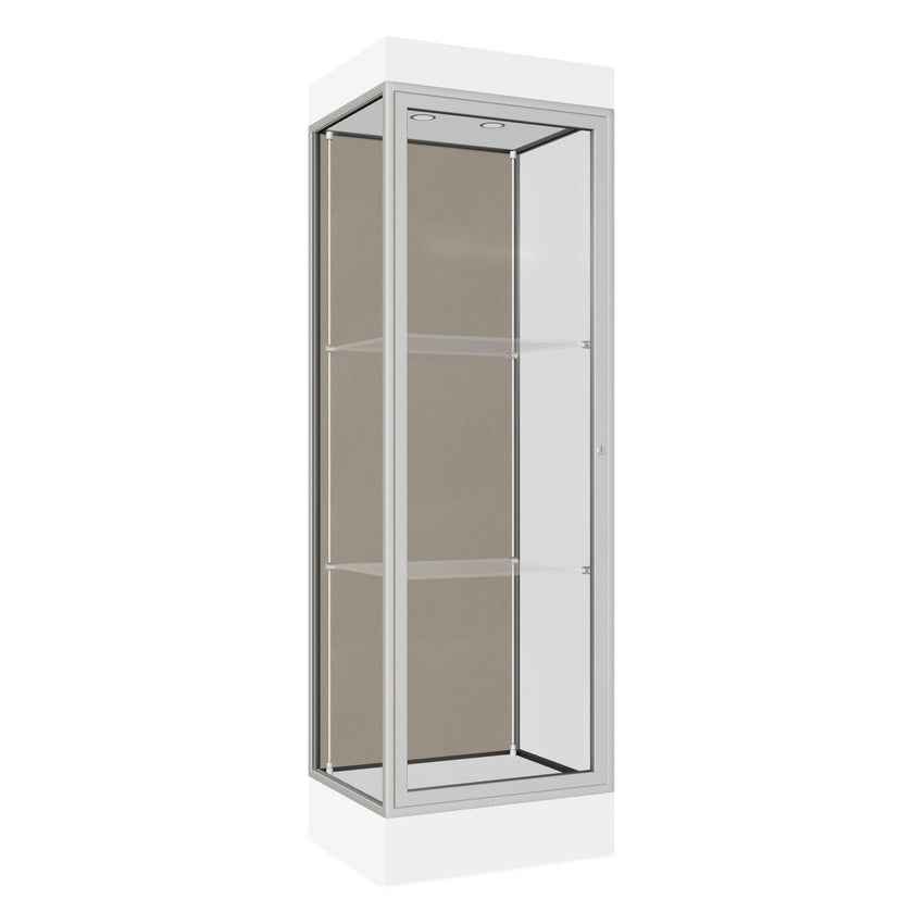 Ghent Edge Floor Display Case Lighted 6"H Laminate Base Finish, Aluminum Frame - 76"H x 24"W x 20"D (91LFXX) - SchoolOutlet
