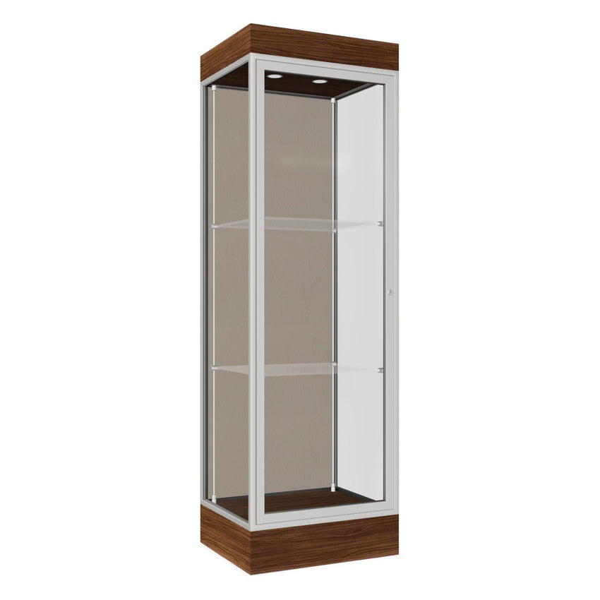 Ghent Edge Floor Display Case Lighted 6"H Laminate Base Finish, Aluminum Frame - 76"H x 24"W x 20"D (91LFXX) - SchoolOutlet