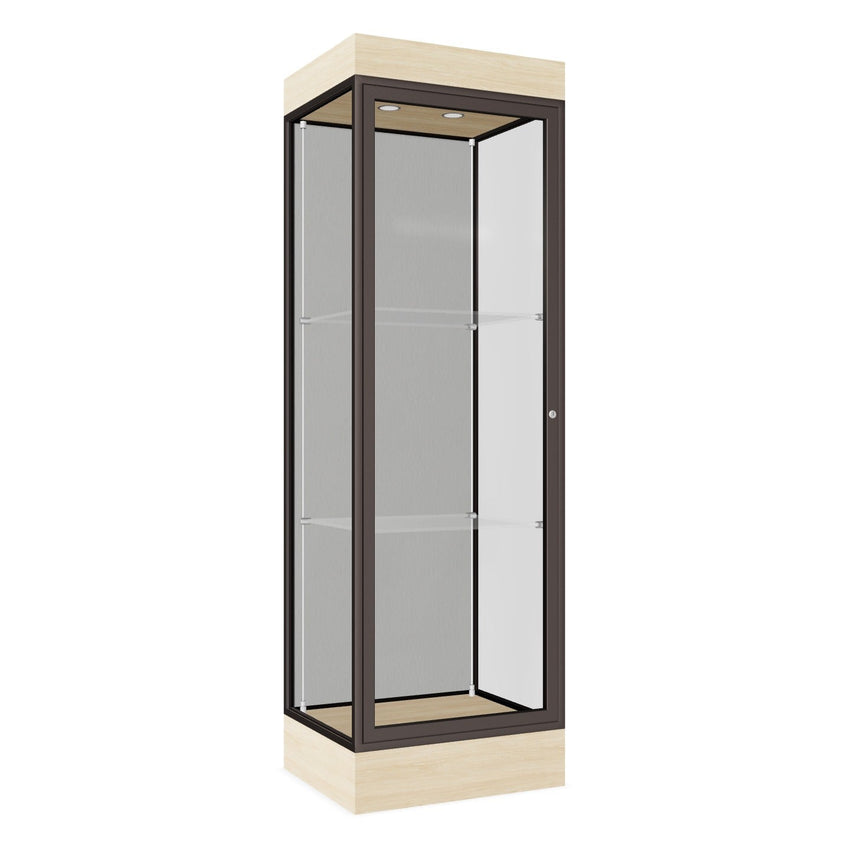 Ghent Edge Floor Display Case Lighted 6"H Laminate Base Finish, Aluminum Frame - 76"H x 24"W x 20"D (91LFXX) - SchoolOutlet