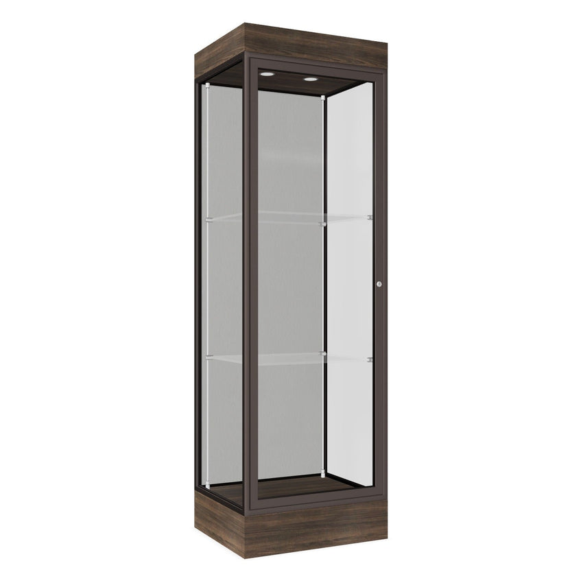 Ghent Edge Floor Display Case Lighted 6"H Laminate Base Finish, Aluminum Frame - 76"H x 24"W x 20"D (91LFXX) - SchoolOutlet