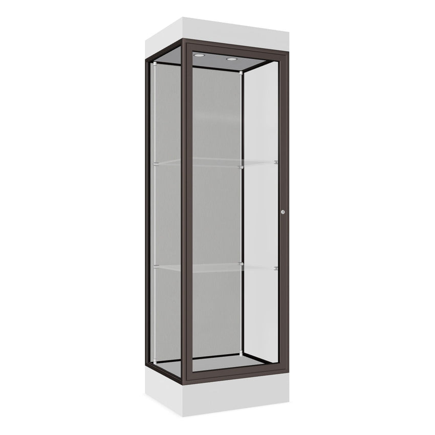 Ghent Edge Floor Display Case Lighted 6"H Laminate Base Finish, Aluminum Frame - 76"H x 24"W x 20"D (91LFXX) - SchoolOutlet