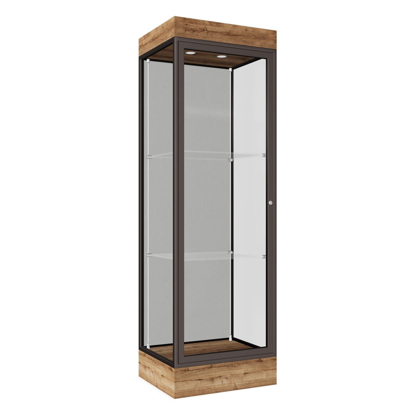 Ghent Edge Floor Display Case Lighted 6"H Laminate Base Finish, Aluminum Frame - 76"H x 24"W x 20"D (91LFXX) - SchoolOutlet