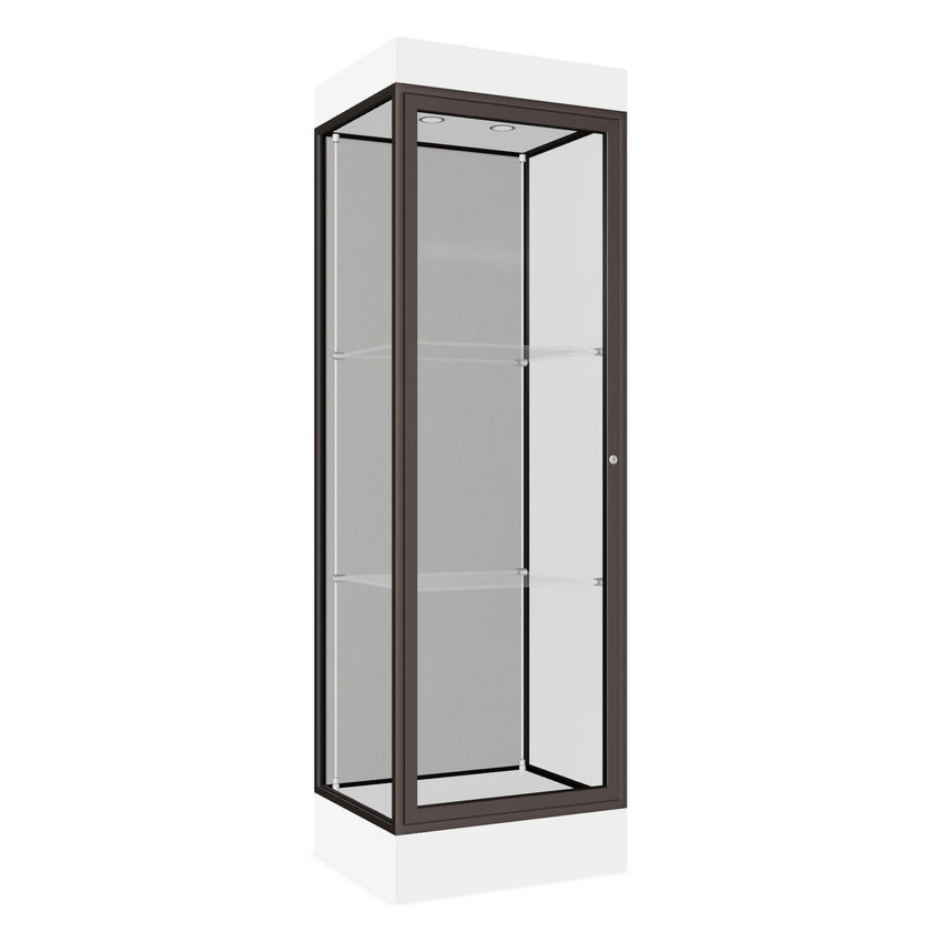 Ghent Edge Floor Display Case Lighted 6"H Laminate Base Finish, Aluminum Frame - 76"H x 24"W x 20"D (91LFXX) - SchoolOutlet