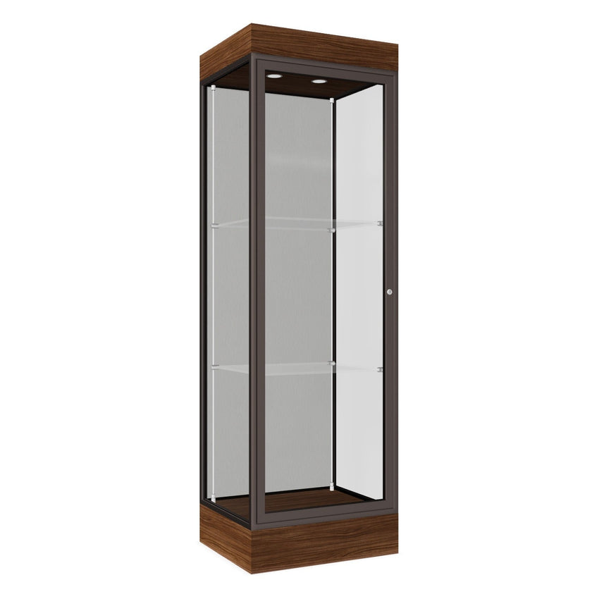 Ghent Edge Floor Display Case Lighted 6"H Laminate Base Finish, Aluminum Frame - 76"H x 24"W x 20"D (91LFXX) - SchoolOutlet