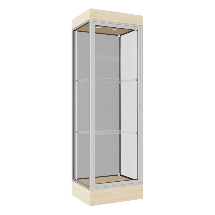 Ghent Edge Floor Display Case Lighted 6"H Laminate Base Finish, Aluminum Frame - 76"H x 24"W x 20"D (91LFXX) - SchoolOutlet