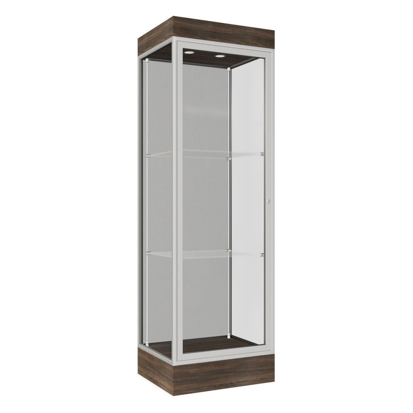 Ghent Edge Floor Display Case Lighted 6"H Laminate Base Finish, Aluminum Frame - 76"H x 24"W x 20"D (91LFXX) - SchoolOutlet