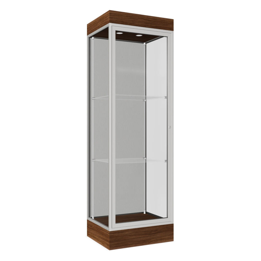 Ghent Edge Floor Display Case Lighted 6"H Laminate Base Finish, Aluminum Frame - 76"H x 24"W x 20"D (91LFXX) - SchoolOutlet
