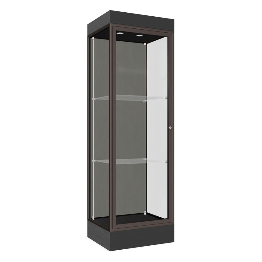 Ghent Edge Floor Display Case Lighted 6"H Laminate Base Finish, Aluminum Frame - 76"H x 24"W x 20"D (91LFXX) - SchoolOutlet