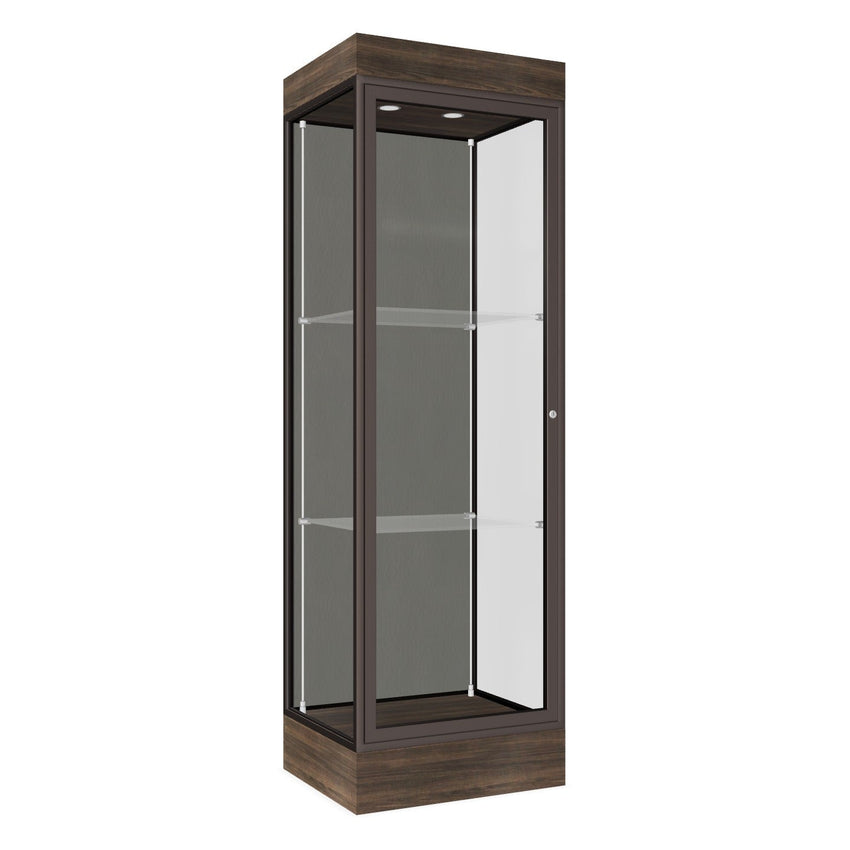 Ghent Edge Floor Display Case Lighted 6"H Laminate Base Finish, Aluminum Frame - 76"H x 24"W x 20"D (91LFXX) - SchoolOutlet