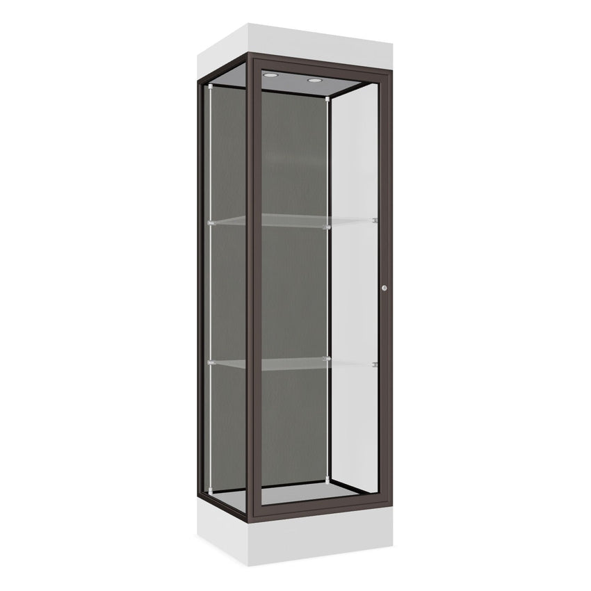 Ghent Edge Floor Display Case Lighted 6"H Laminate Base Finish, Aluminum Frame - 76"H x 24"W x 20"D (91LFXX) - SchoolOutlet