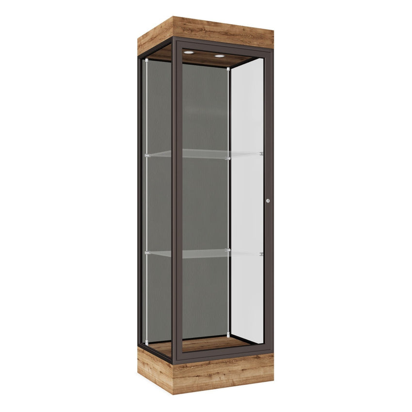 Ghent Edge Floor Display Case Lighted 6"H Laminate Base Finish, Aluminum Frame - 76"H x 24"W x 20"D (91LFXX) - SchoolOutlet