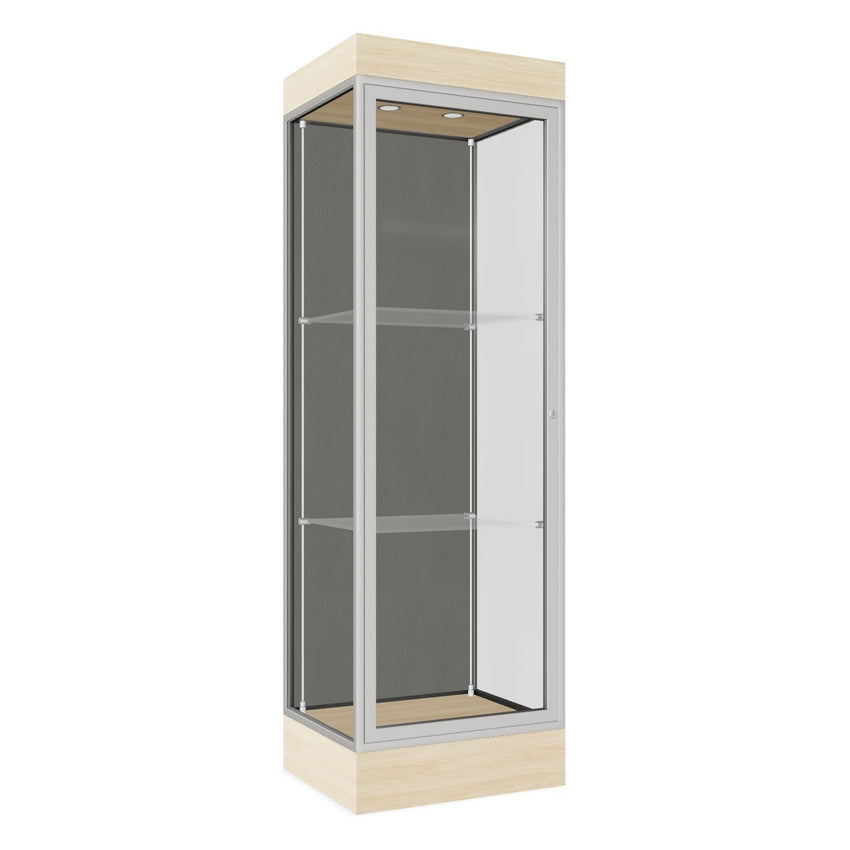 Ghent Edge Floor Display Case Lighted 6"H Laminate Base Finish, Aluminum Frame - 76"H x 24"W x 20"D (91LFXX) - SchoolOutlet