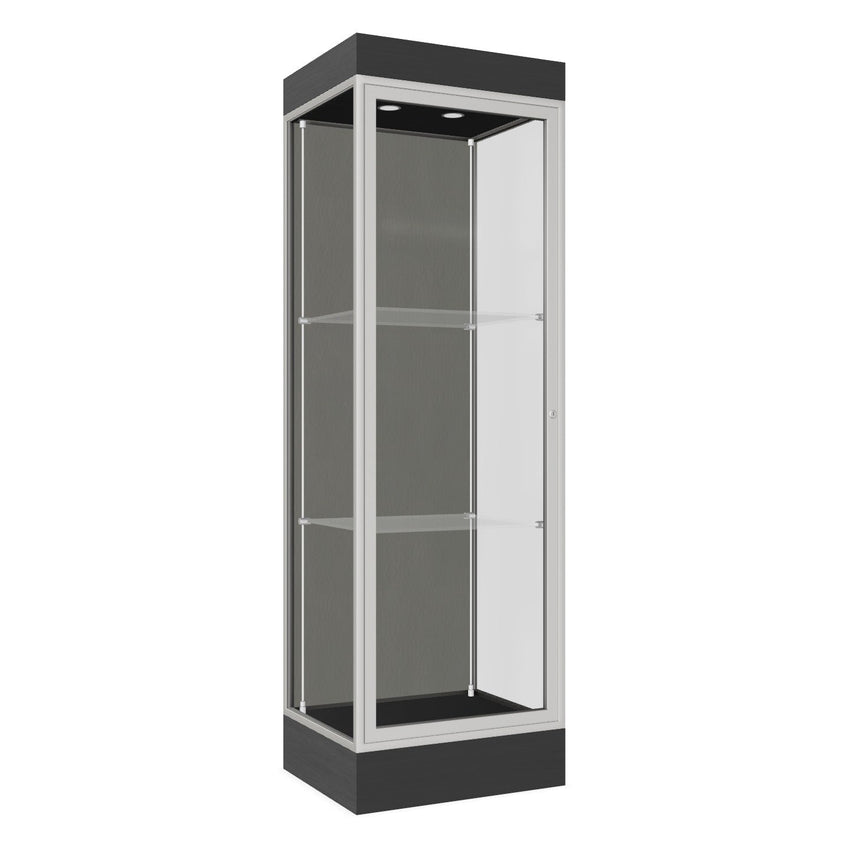 Ghent Edge Floor Display Case Lighted 6"H Laminate Base Finish, Aluminum Frame - 76"H x 24"W x 20"D (91LFXX) - SchoolOutlet