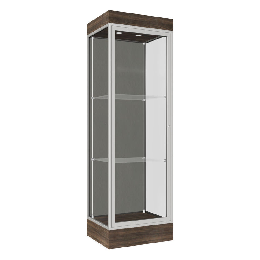 Ghent Edge Floor Display Case Lighted 6"H Laminate Base Finish, Aluminum Frame - 76"H x 24"W x 20"D (91LFXX) - SchoolOutlet
