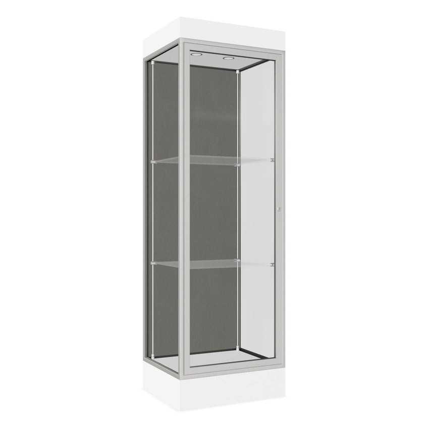 Ghent Edge Floor Display Case Lighted 6"H Laminate Base Finish, Aluminum Frame - 76"H x 24"W x 20"D (91LFXX) - SchoolOutlet
